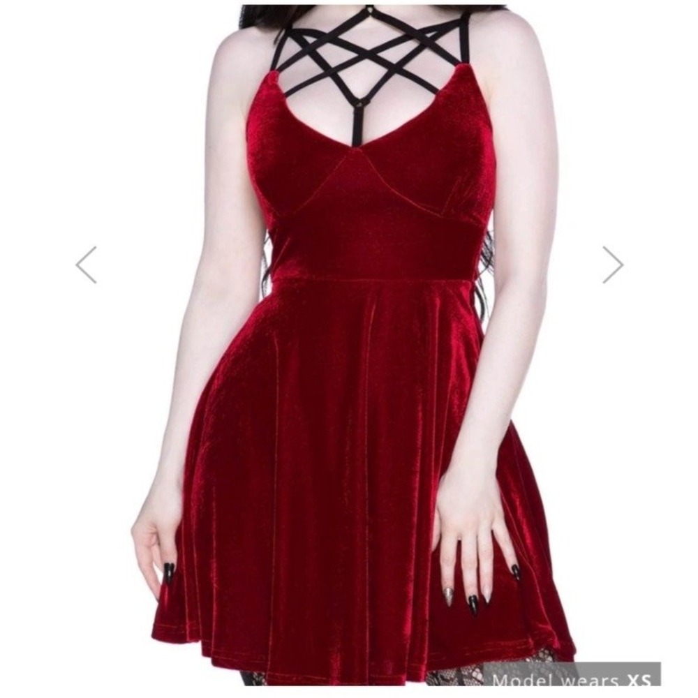 Killstar Magica Pentagram Harness Velvet Red Dress Top Large Witch Skater Gothic